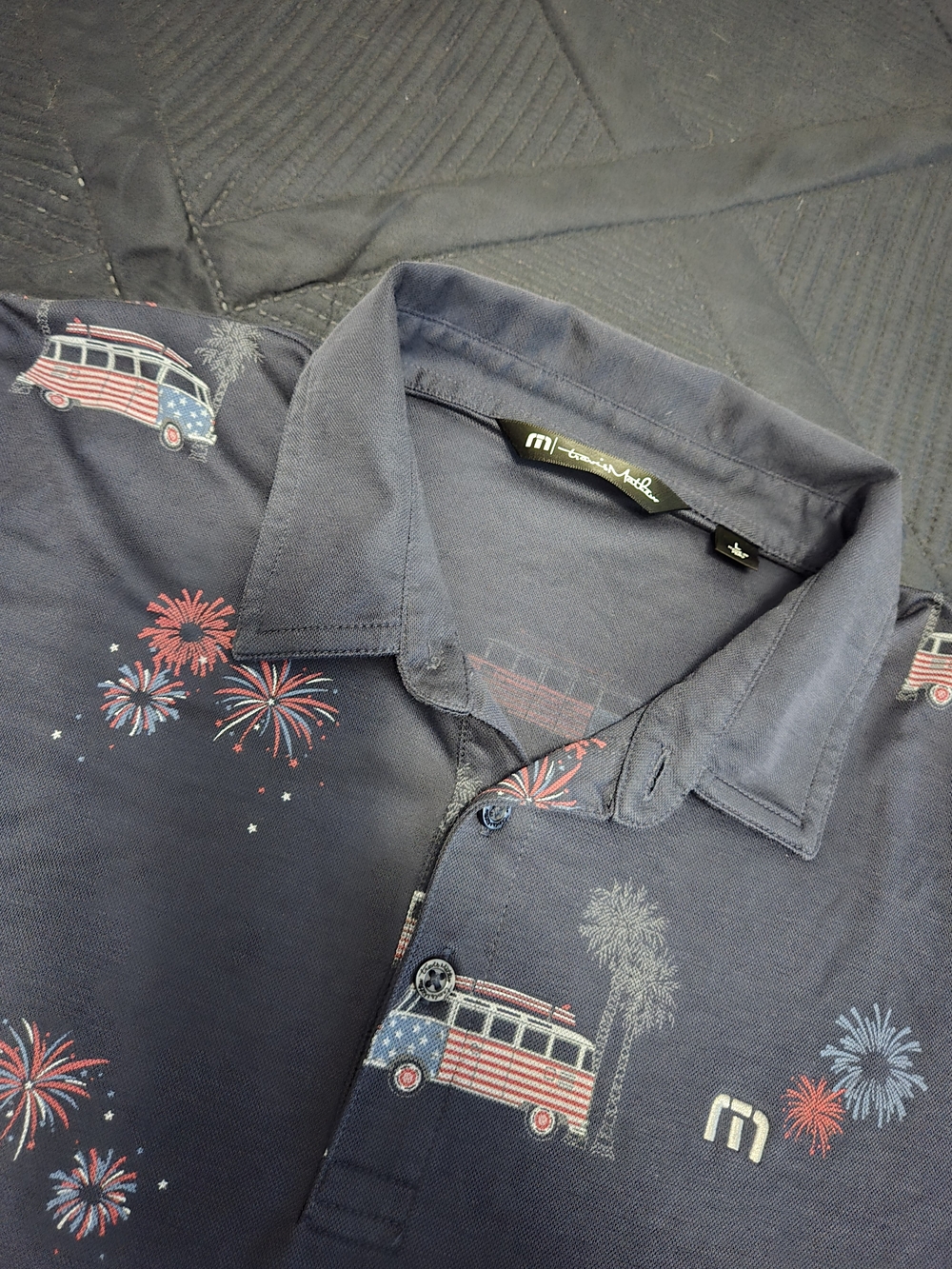 Travis Matthew Navy Polo with Patriotic Van & Fireworks Print #604